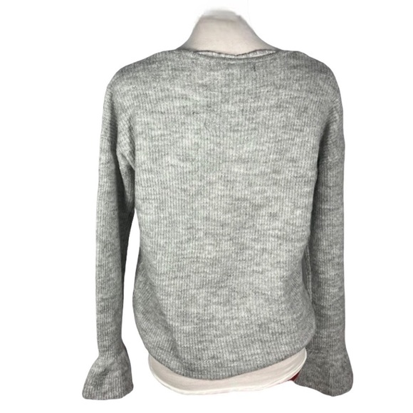 Vero Moda sweater blouse V Neck ruffle light grey melange wool size S - Picture 5 of 17